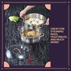 CONCORD Premium Stainless Steel 2 Tier Steamer w/Rose Gold Handles 22 cm