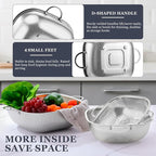 E-far 3 Pack Colander for Kitchen, Square Stainless Steel Metal Strainer Colander with Handle for Draining Food Pasta Vegetable, Micro-Perforated & Elevated Feet, Dishwasher Safe(2.4/4/6QT)