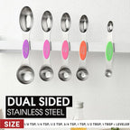 Spring Chef Stainless Steel Magnetic Measuring Spoons Set of 8 with Leveler, Nesting Metal Teaspoon & Tablespoon Measuring Spoons, Kitchen Gadgets for Baking & Cooking, Fits in Most Spice Jars - Neon