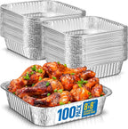 8x8 Disposable Aluminum Pans - 100 Pack Foil Pans For Cooking, Baking Cakes, Roasting & Homemade Breads - Disposable Food Containers