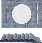 Leetaltree Deep Navy Woven Placemats Set of 8 - Heat Resistant Non-Slip Place mats for Dining Table, Washable Durable PVC Vinyl Woven Table Mats(Deep Navy, 8)