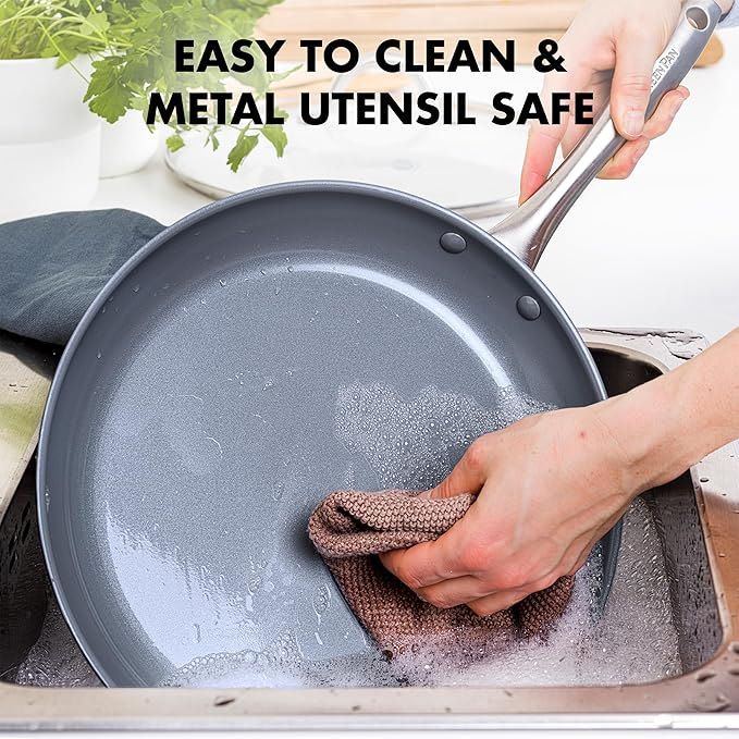 GreenPan Lima 5.2QT Nonstick Stock Pot with Glass Lid, Nontoxic PFAS-Free Ceramic Casserole, Hard Anodized Cookware, Oven & Broiler Safe, Stainless Steel Handles, Gray