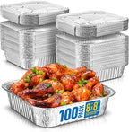 8x8 Disposable Aluminum Pans With Lids - 100 Pack Foil Pans For Cooking, Baking Cakes, Roasting & Homemade Breads - Disposable Food Containers With Foil Lids