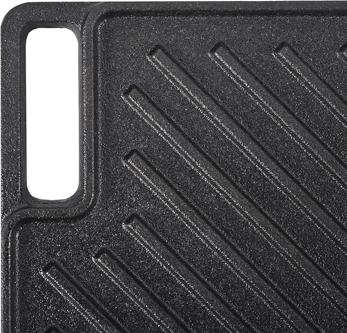 VEVOR Reversible Grill/Griddle, 9.7"x16.7" Pre-Seasoned Cast Iron Griddle, Rectangular Double Burner Griddle Pan, Non-Stick Family Pan Cookware with Handles, Flat Top Plate for BBQ, Gas Grill, Black