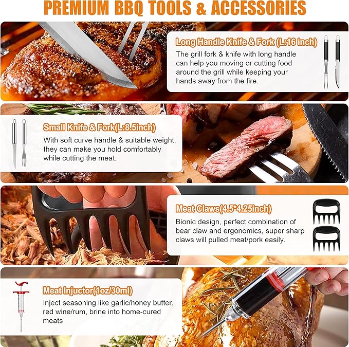 Cifaisi BBQ Grill Accessories Set, 38Pcs Stainless Steel Grill Tools Grilling Accessories with Aluminum Case, Thermometer, Grill Mats for Camping/Backyard Barbecue, Grill Utensils Set for Men Women