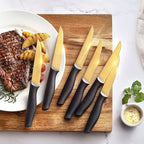 Marco Almond® Gold Knife Set With Block KYA23, 14 Pieces Stainless Steel Chef Cutlery Knives Set for Kitchen with Acrylic Stand