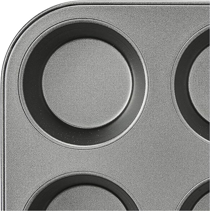 Amazon Basics Nonstick Muffin Pan, Set of 2, Sturdy, Oven Safe, Bakes Evenly, Easy to Clean, 12 Cups, Gray, 13.9x10.55x1.22"