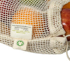 Reusable Mesh Vegetable Bags of 100% Organic Cotton - 6 Pieces Perfect Net Produce Bags - Eco-friendly, Bio-degradable & Washable Fruit, Vegetable & Produce Sacks (3 Medium, 3 Small)