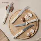 CAROTE 14 Pieces Knife Set with Block, Forged, High Carbon Stainless Steel Sharp Blade Block Knife Set, Dishwasher Safe Cutlery, Cream (Pack of 2)
