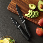 Kitchen Knife Set, KYA38 12-Piece Kitchen Knives Set with Covers, Marco Almond® 6 Knives with 6 Blade Guards, Stainless Steel Cooking Knives Set for Kitchen, Black