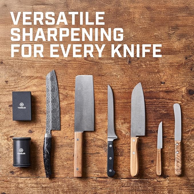 TUMBLER Pro Rolling Knife Sharpener™ - Knife Sharpening Made Easy - Ultimate Gift for Father's Day - Kit with Removable Disc System - 4-Layer Diamond Sharpening Disc & EdgeBoost Ceramic Disc (Black)