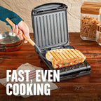 George Foreman Compact 2-Serving Electric Indoor Grill and Panini Press for 1–2 People, Classic Plates, Black