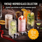 12 Oz Hobnail Drinking Glasses Set of 6 - Clear Multipurpose Glassware Sets, Decorative & Stylish Glasses Drinking Set for Bar, Kitchen, Cocktail Glassware, Garden - Home, Dining, & Kitchen