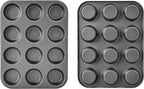 Amazon Basics Nonstick Muffin Pan, Set of 2, Sturdy, Oven Safe, Bakes Evenly, Easy to Clean, 12 Cups, Gray, 13.9x10.55x1.22"