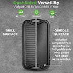 NutriChef Reversible Cast Iron Griddle Pan for Stove Top Cooking, Heavy Duty Nonstick Grill Plate with Flat & Ribbed Sides, Works as Flat Top Grill or Griddle for Gas Grill, Includes Scraper Tool