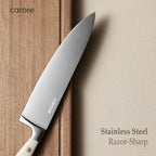 CAROTE 14 Pieces Knife Set with Block, Forged, High Carbon Stainless Steel Sharp Blade Block Knife Set, Dishwasher Safe Cutlery, Cream (Pack of 2)