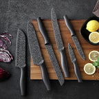 Marco Almond Kitchen Knife Set, KYA39 12-Piece Chef Knife Sets, 6 Knives with 6 Blade Guards, Stainless Steel Knives Set for Kitchen with Covers, Black