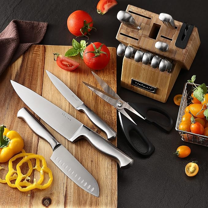 McCook® Knife Sets,German Stainless Steel Knife Block Sets with Built-in Sharpener (Pack of 2)