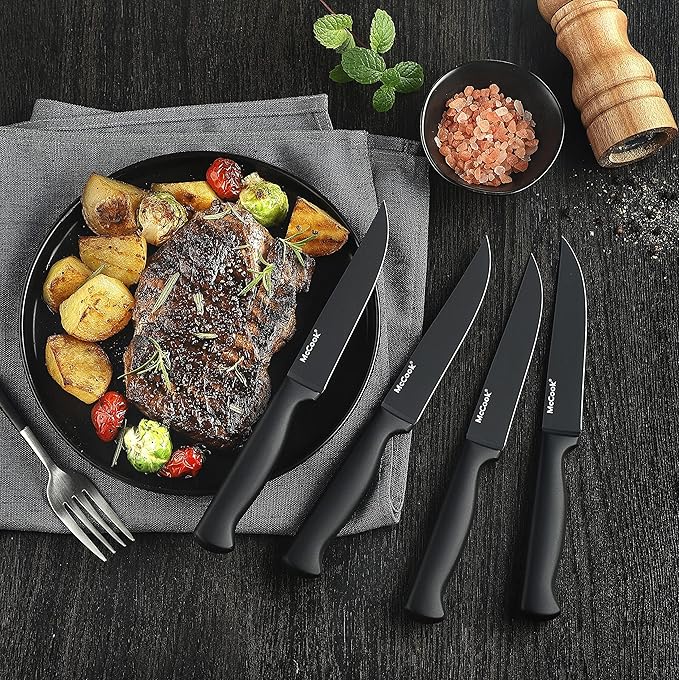 McCook® Knife Sets,German Stainless Steel Knife Block Sets with Built-in Sharpener, Black (Pack of 2)