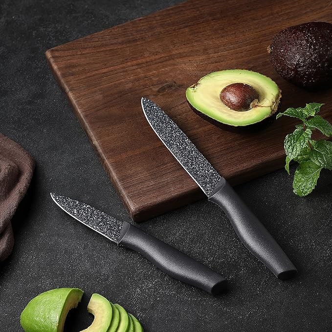 Marco Almond Kitchen Knife Set, KYA39 12-Piece Chef Knife Sets, 6 Knives with 6 Blade Guards, Stainless Steel Knives Set for Kitchen with Covers, Black